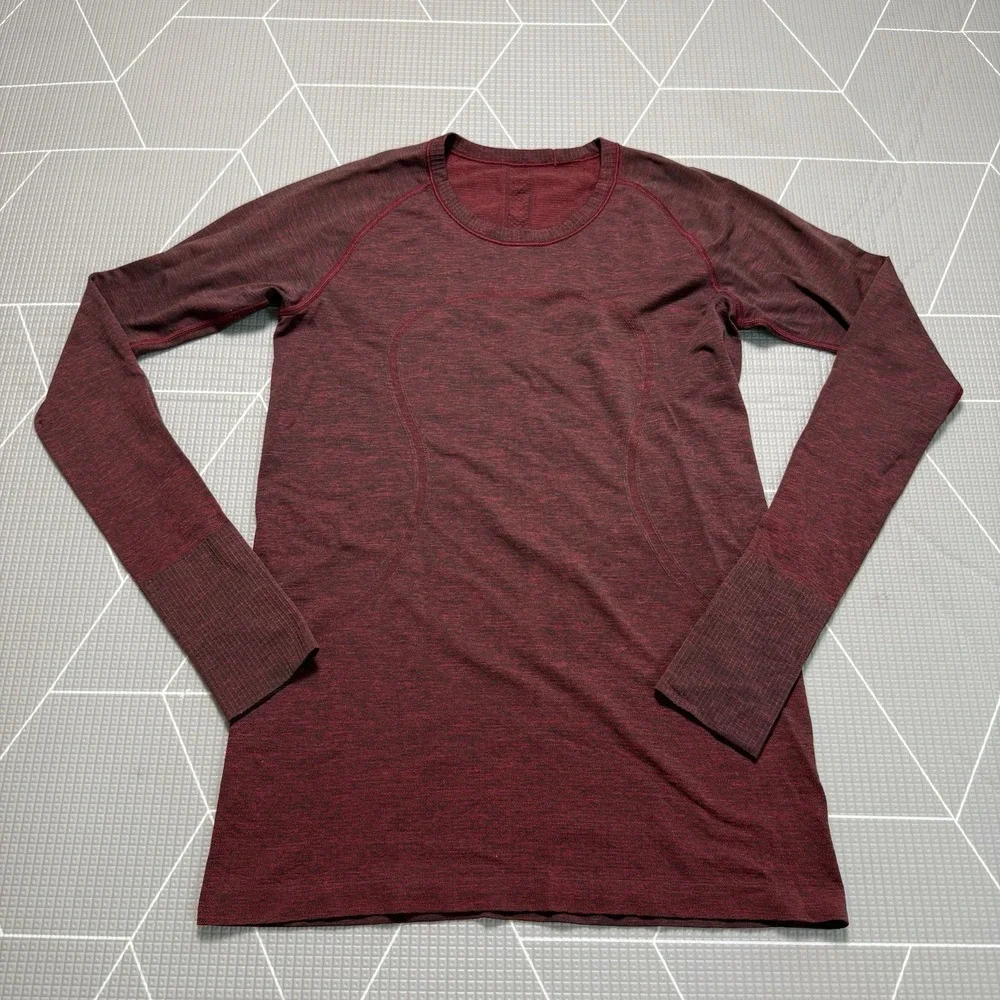 Lululemon Long Sleeve Swiftly Tech 10 Burgundy Red Thumbholes